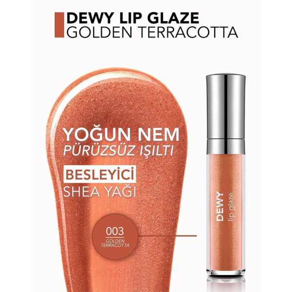 رژ لب مایع براق فلور مار مدل DEWY LIP GLAZE شماره 003 رنگ Golden Terracotta حجم 4.5 میل