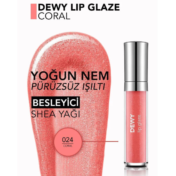 رژ لب مایع براق فلور مار مدل DEWY LIP GLAZE شماره 024 رنگ Coral حجم 4.5 میل