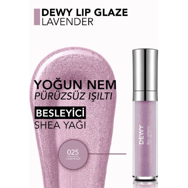 رژ لب مایع براق فلور مار مدل DEWY LIP GLAZE شماره 025 رنگ Lavender حجم 4.5 میل